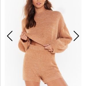 NASTY GAL Knitted Sweater and Shorts Lounge Set Large